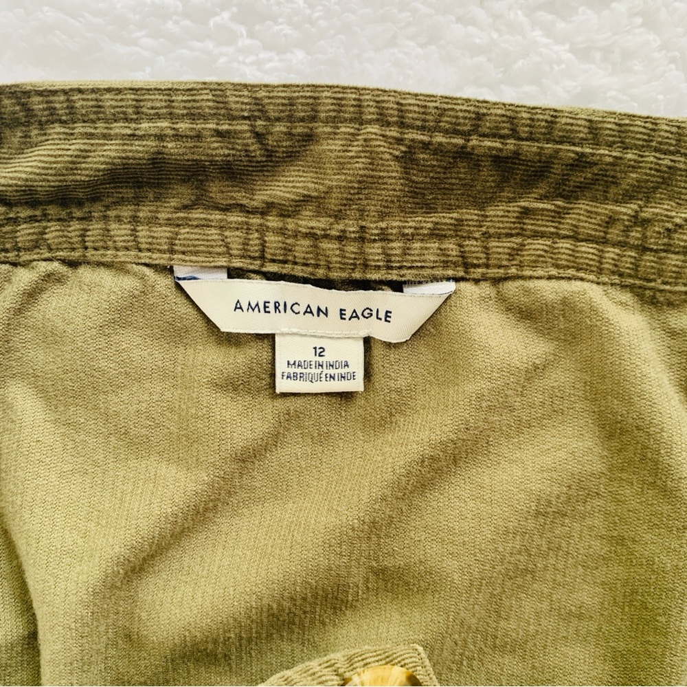 American Eagle Green Button Front 100% Cotton Corduroy Skirt | Size 12 - Picture 3 of 9